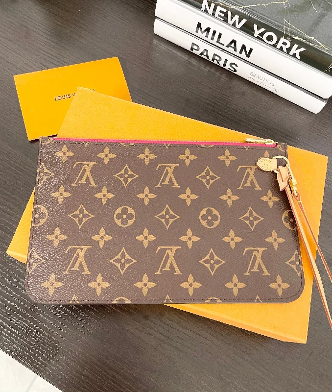 LOUIS VUITTON 2022 Monogram Neverfull MM Pochette Wristlet Pouch in Pivoine Pink