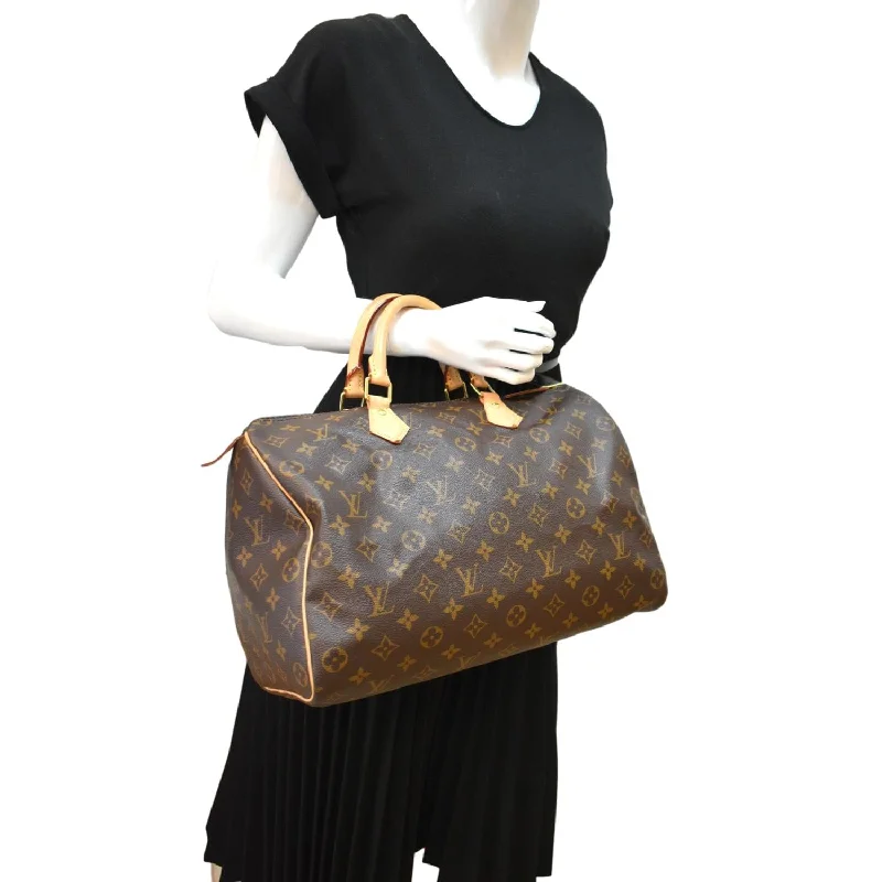 LOUIS VUITTON Speedy 35 Monogram Canvas Satchel Bag Brown