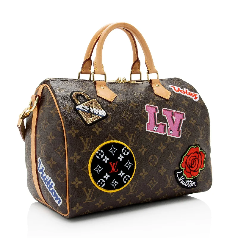 Louis Vuitton Monogram Canvas Patches Speedy Bandouliere 30 Satchel (SHF-Vfe38r)